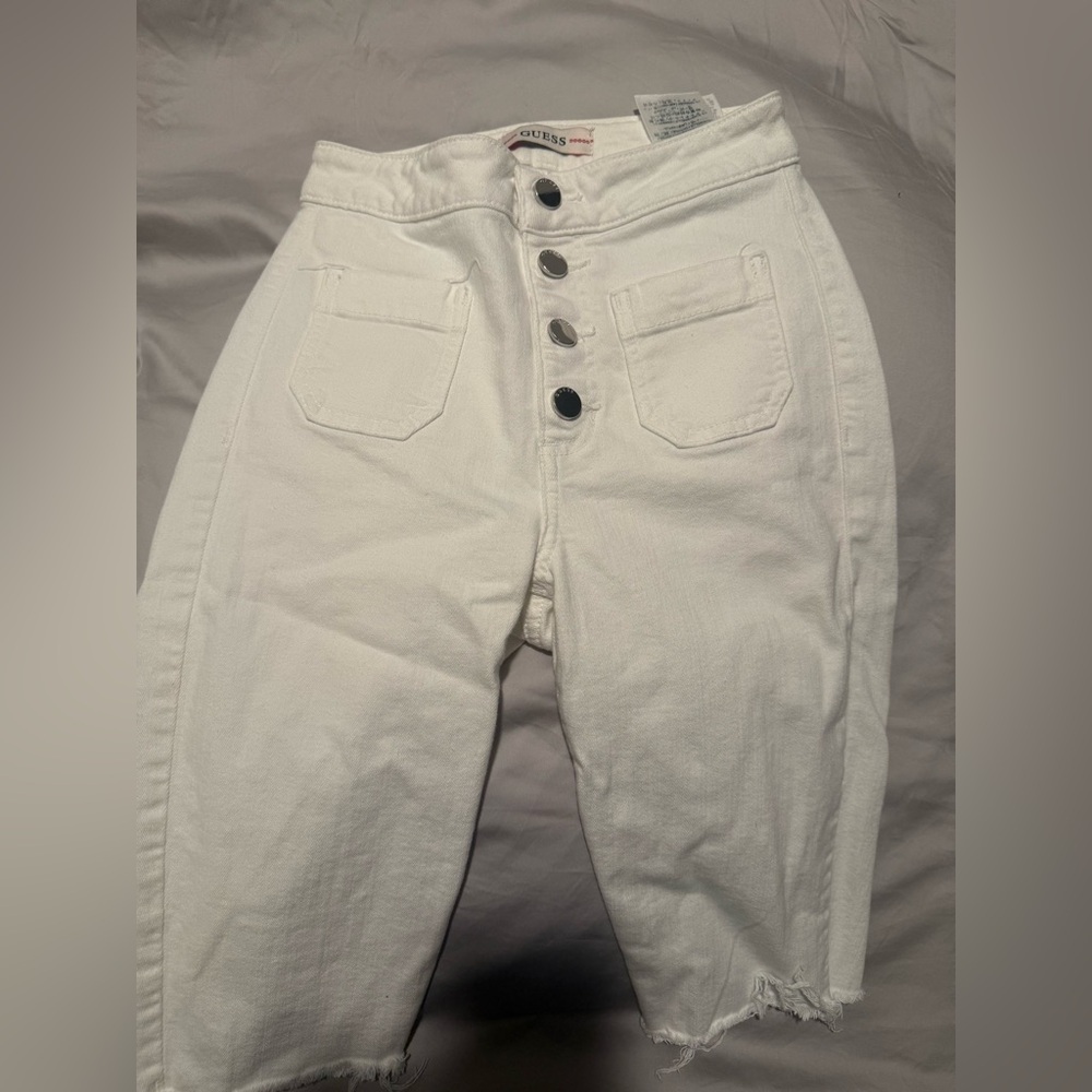 Guess White High Rise biker jeans